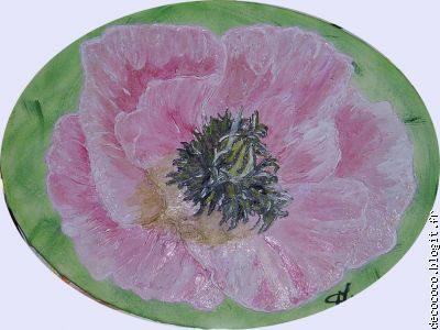 pavot rose sur toile ovale